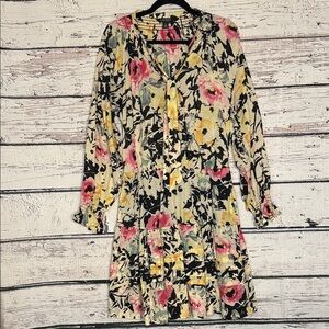 Ralph Lauren Voile cotton Cream Floral Long-Sleeve V-Neck Dress